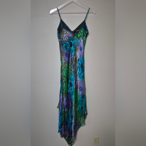 Vintage Camila Elbaz Multicolor Whimsy Fairy Spaghetti Strap Silk Dress, Size M - Picture 6 of 11